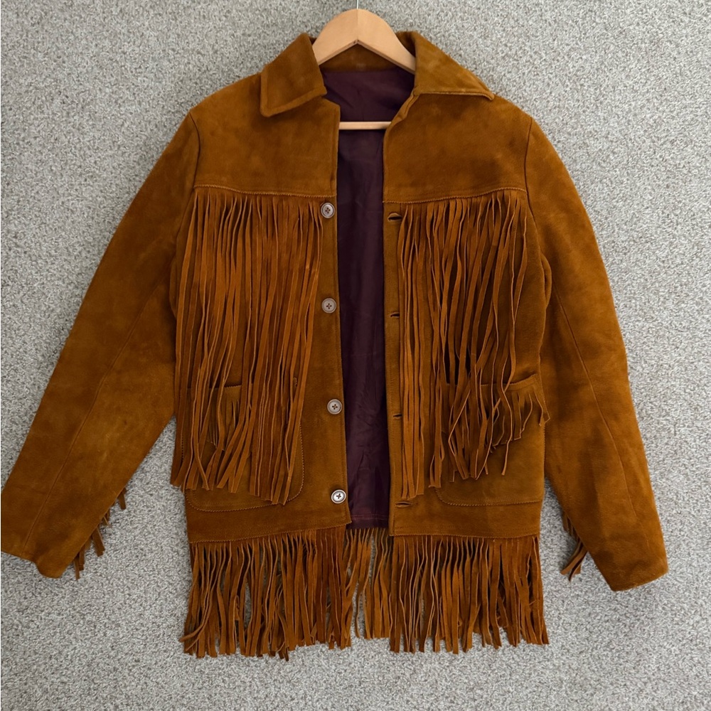 Vintage Tan Fringe 100% Suede Jacket - Picture 4 of 7